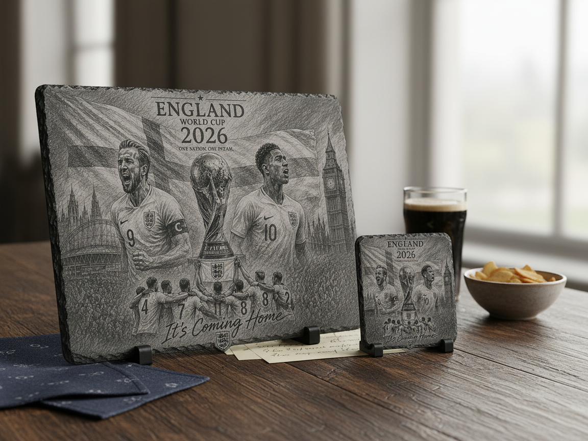 Pamětní žulová deska a set podložek Světového poháru 2026 Anglie vinylové podložky
