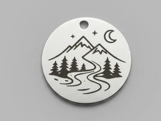 Mountain and Moon Round Metal Keychain laser cut keychain idea for men