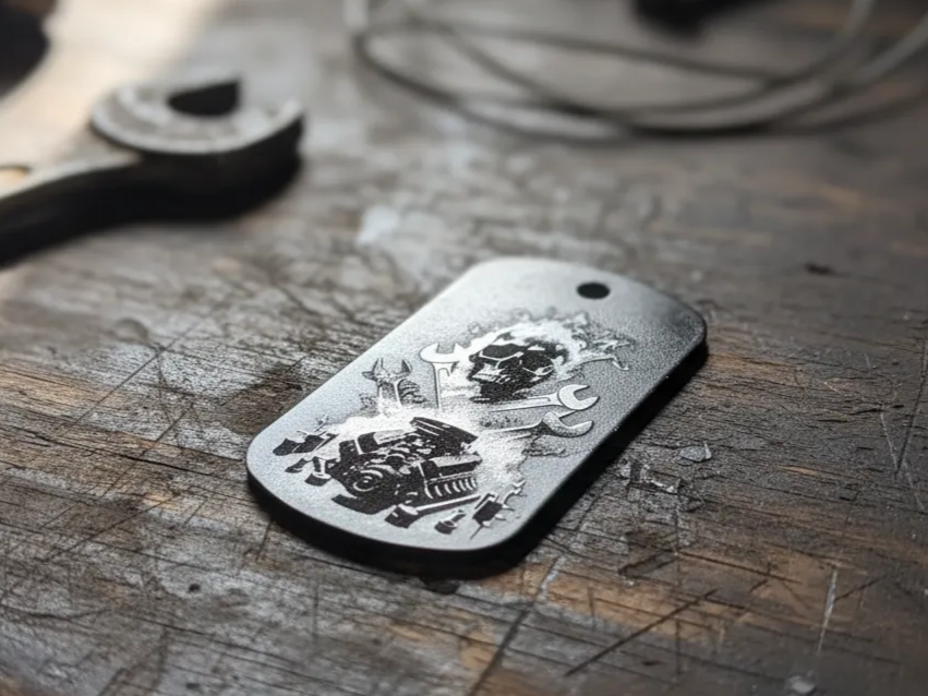 Skull and Wrench Metal Pendant dog tag pendant design