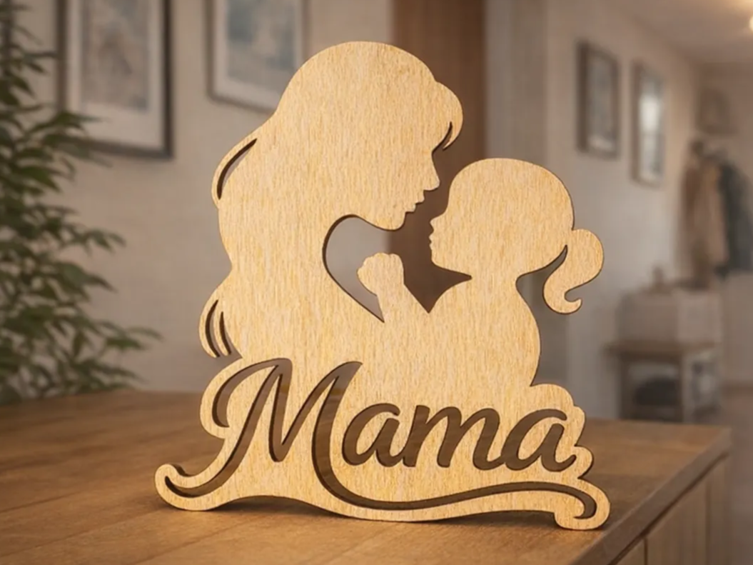 Holzaufsteller mit Mutter und Kind Silhouette und Schriftzug Mama ...