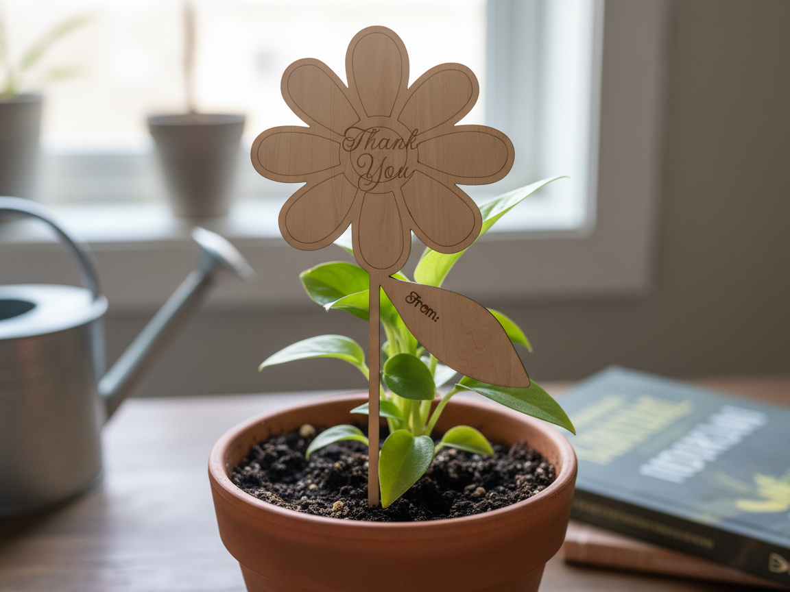 Wooden Flower Plant Marker with Thank You Message wooden flower design