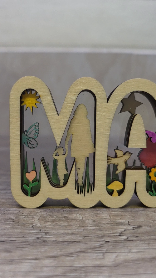[Laser cut and engrave] Marraine Merci d'être là decorative sign with colorful cutouts