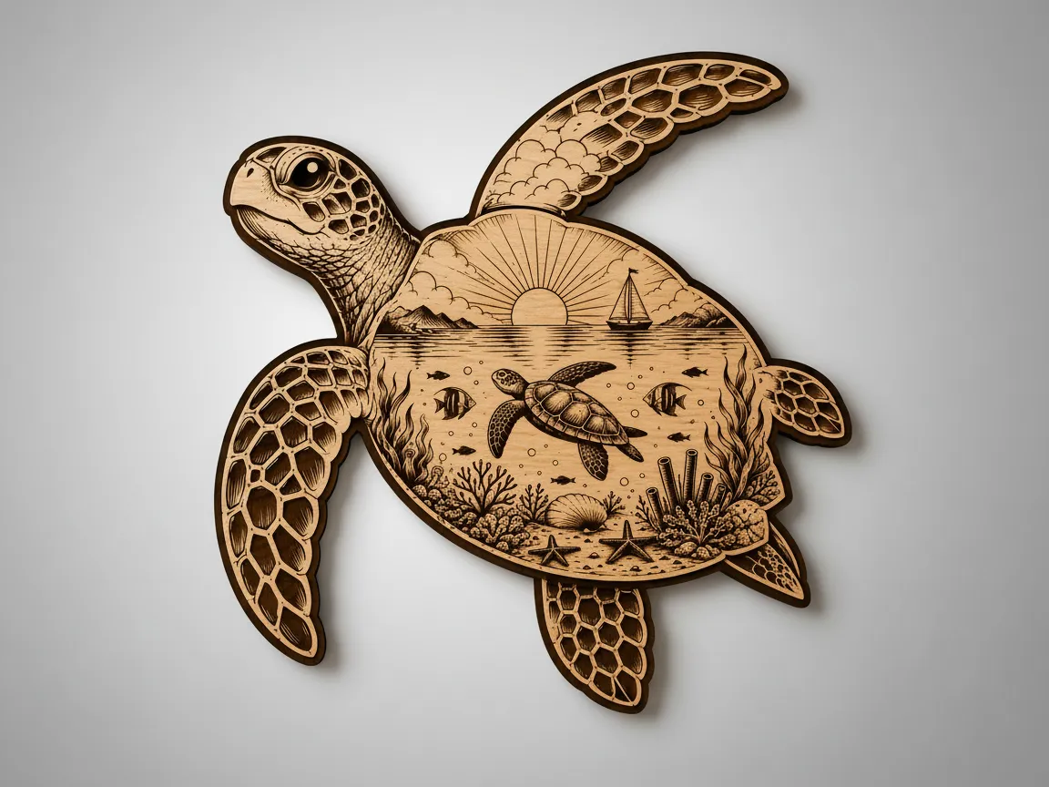 Sea Turtle Scenic Cut and Engrave