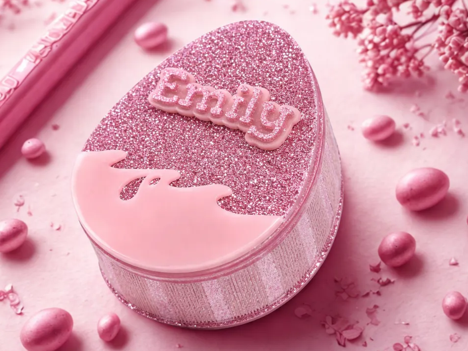Personalized Pink Glitter Easter Egg Keepsake Box easter gift design