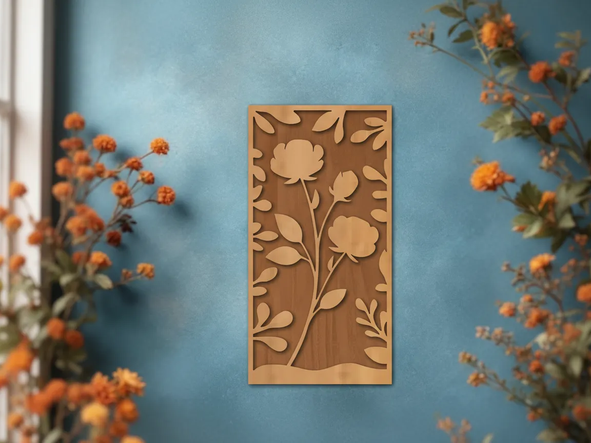Panel seni dinding bunga persegi panjang dengan motif mawar