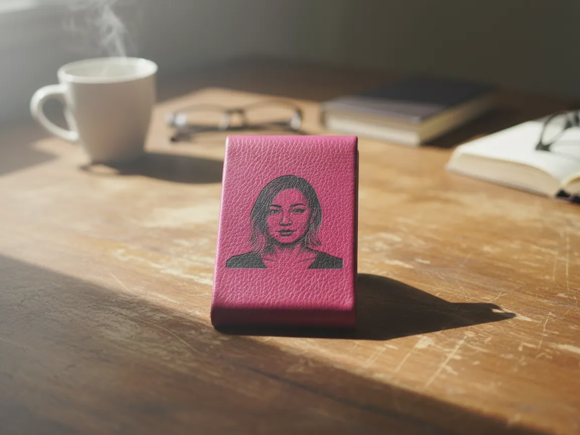 PU Leather Card Holder with Portrait Engraving laser cut business card holder idea