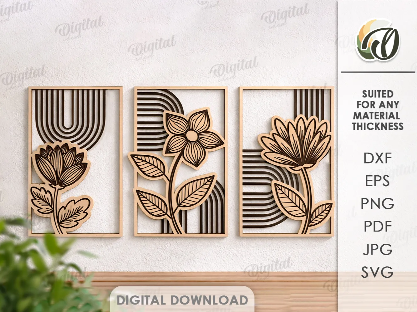 3D Floral sign. Decorative sign laser cut file. Layered wall art home decor. Wooden flowers wall sign. Wall hanger svg, boho