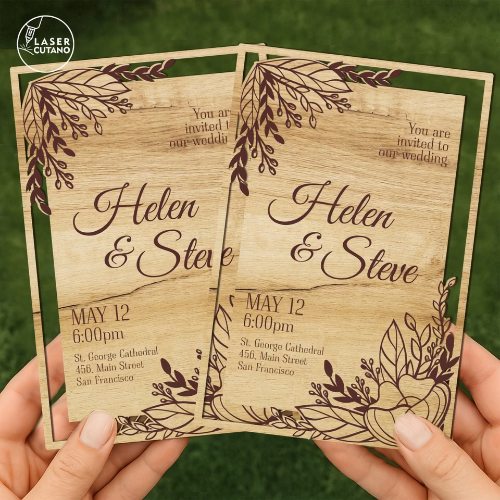 [Laser cut and engrave] Wood Wedding Invitation, Wedding Card Template, Rustic Event Invite