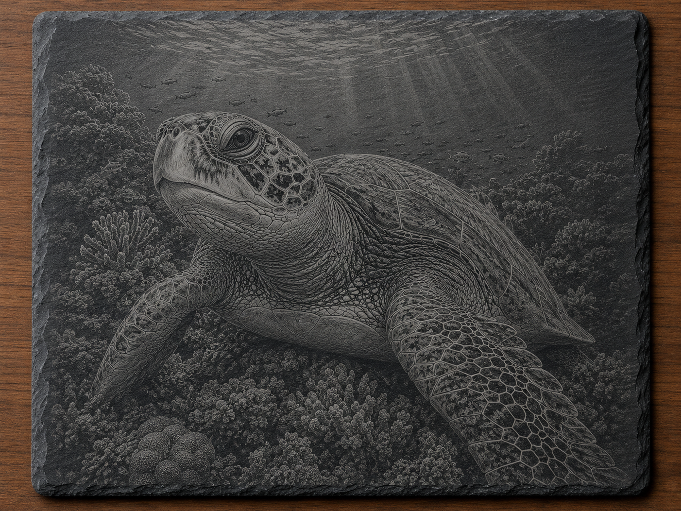 Sea Turtle Underwater Scene on Rectangular Slate Plaque | Free Files ...