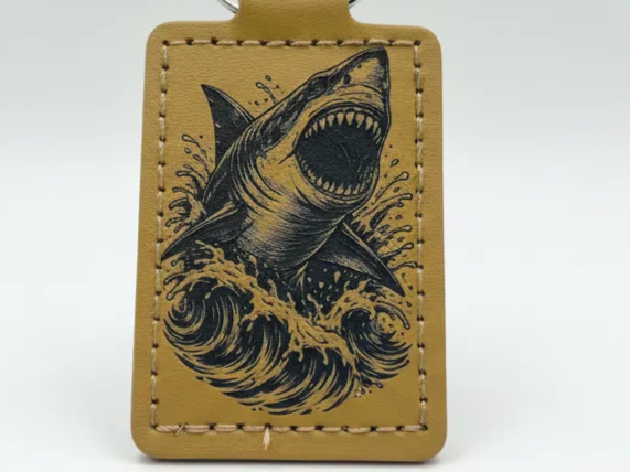 Shark Illustration Leather Keychain custom leather keychain idea