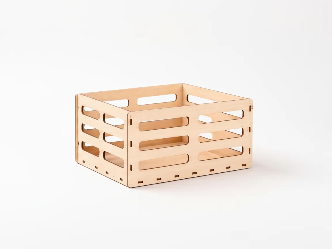 Small wooden slatted storage crate