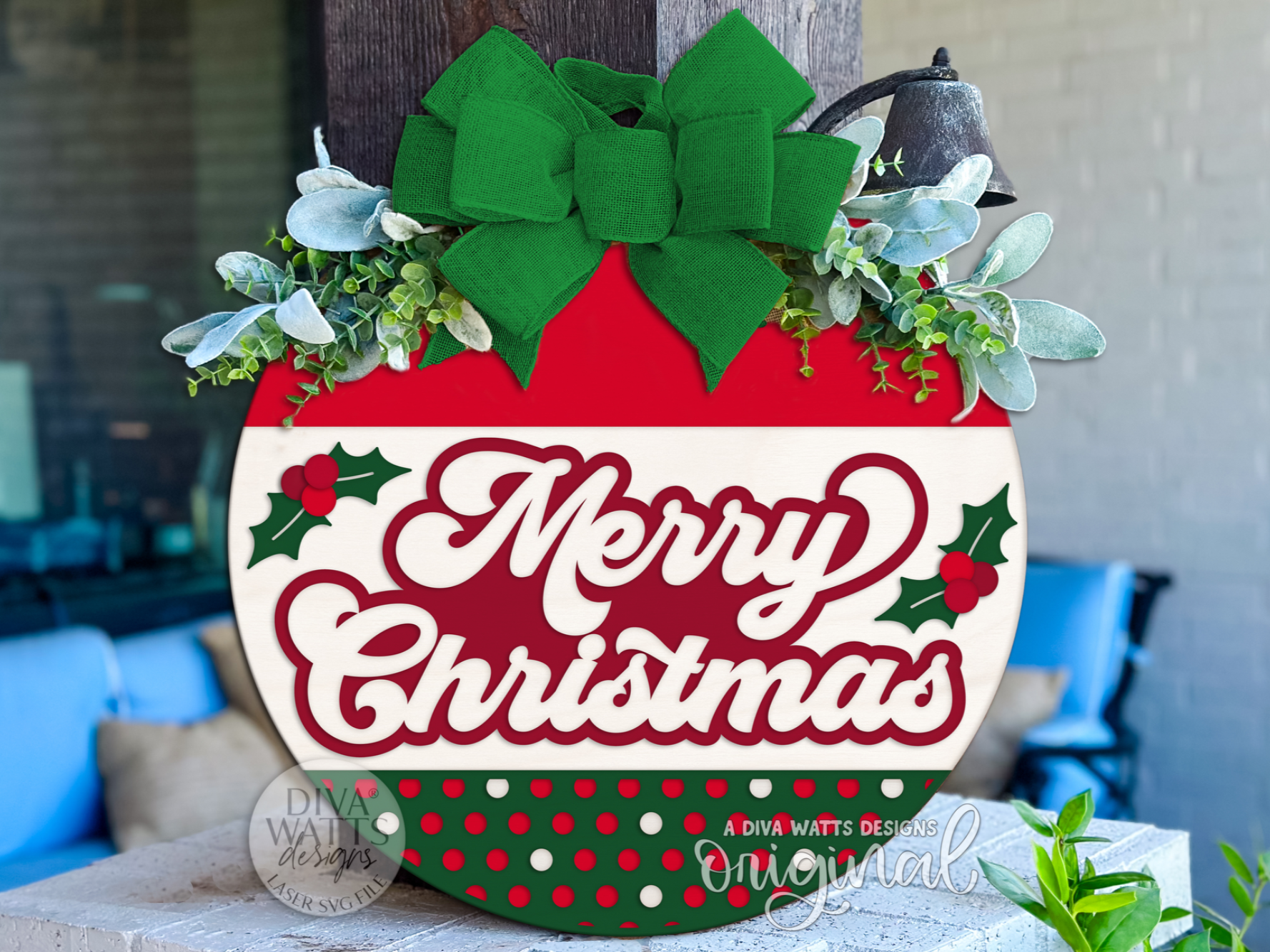 Merry Christmas Door Hanger SVG | Holiday Round Sign Laser Cut File ...
