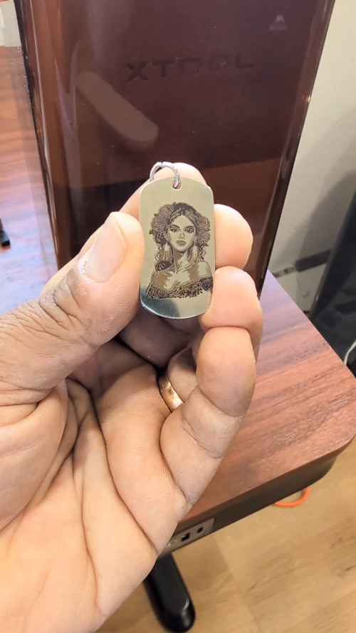 [Laser cut and engrave] Golden Ember Portrait Pendant – Dual Laser Metal Art