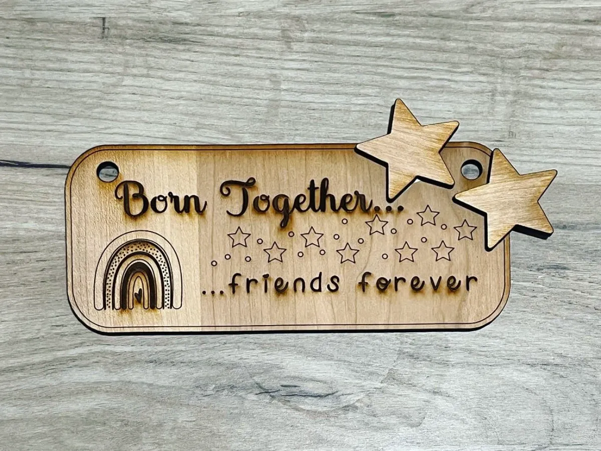 Wooden twins name plate with two engraved names