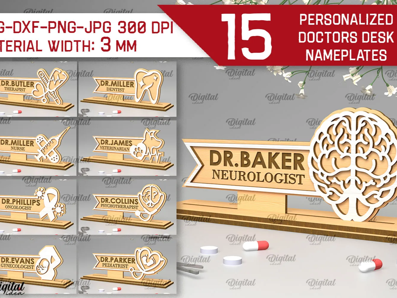 3D doctor desk nameplates bundle laser cut wooden name plate