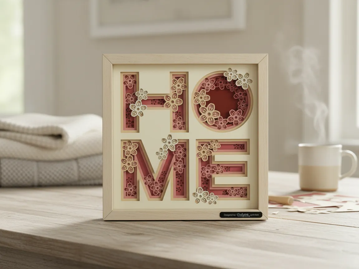 Layered Paper-Cut Floral Home Sign Shadow Box gift design