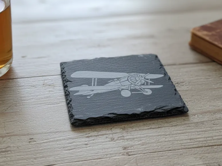 Vintage Biplane Illustration Slate Coaster - real Atomm community coaster project