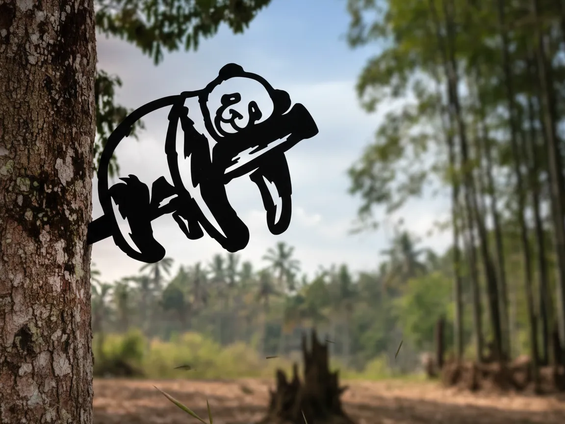 Panda bear and tree silhouette garden art