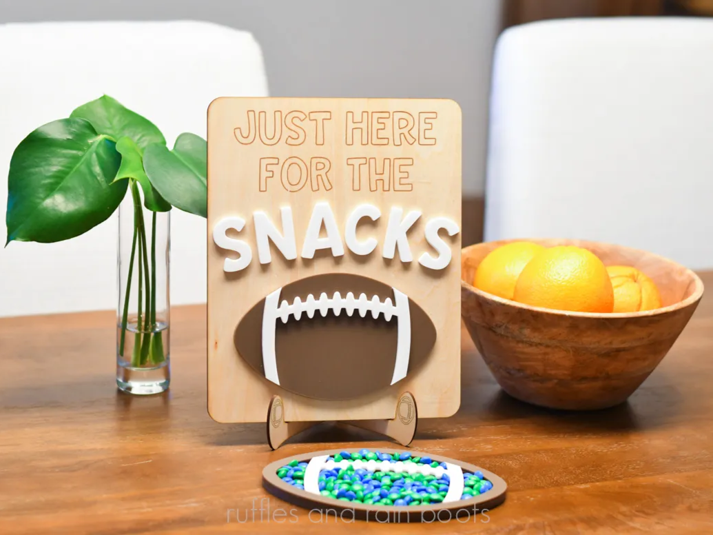 Laser Cut Football Sign with Stand and Laser Cut Football Candy Dish (Layered) sports party decoration design