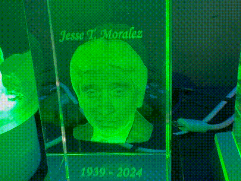 Memorial Crystal Block with Portrait and Inscription