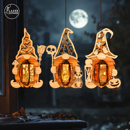 [Laser cut and engrave] Halloween Gnomes Candle Holder Set