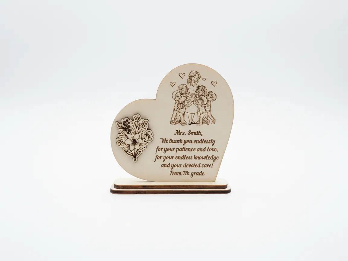 Heart-Shaped Teacher Appreciation Plaque with Floral Design teacher gift design
