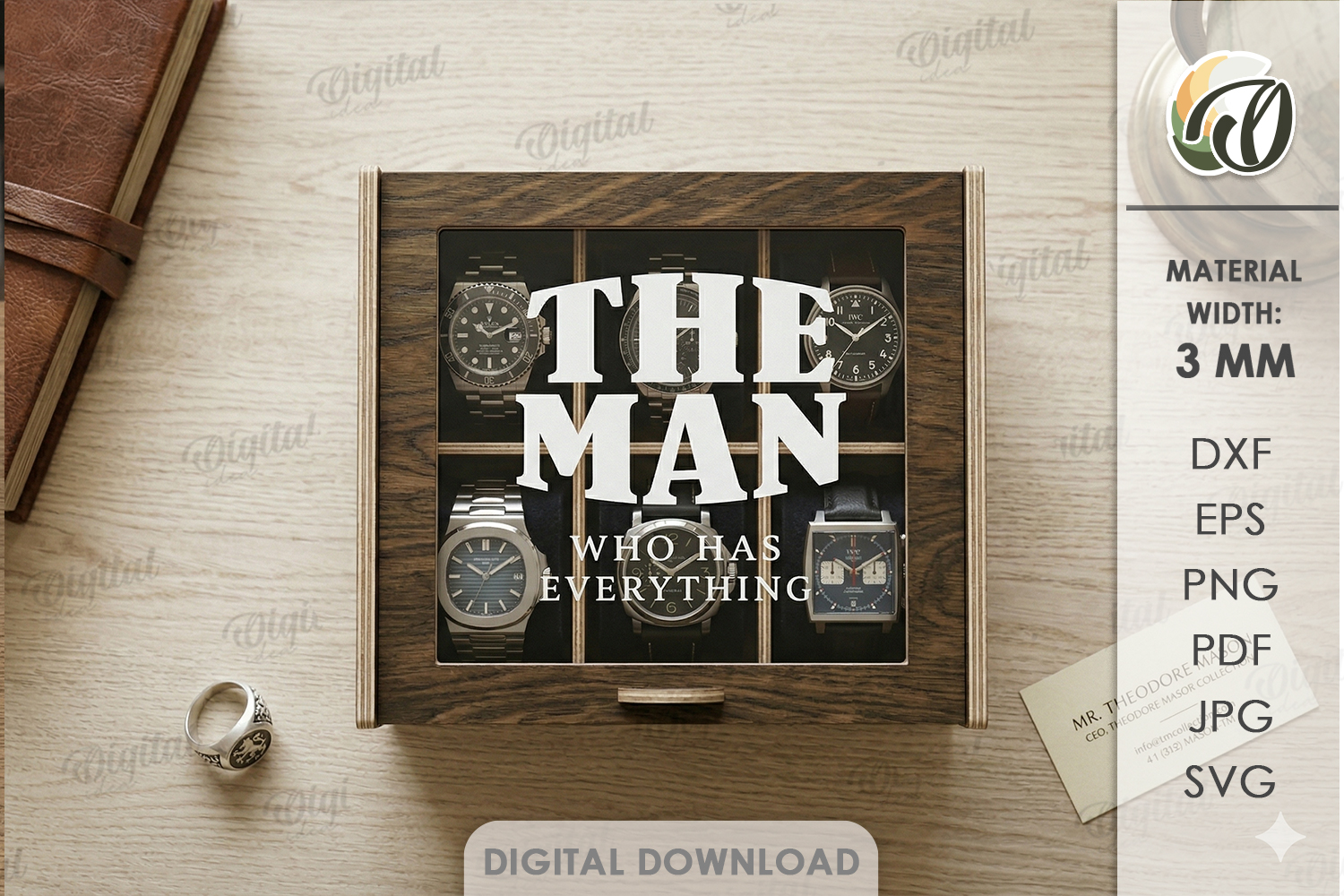 3D Men accessories boxes bundle. Father's day gift storage box laser cut files. Watch organizer. Accessories holder. Grandpa gift svg anniversary gift for him idea