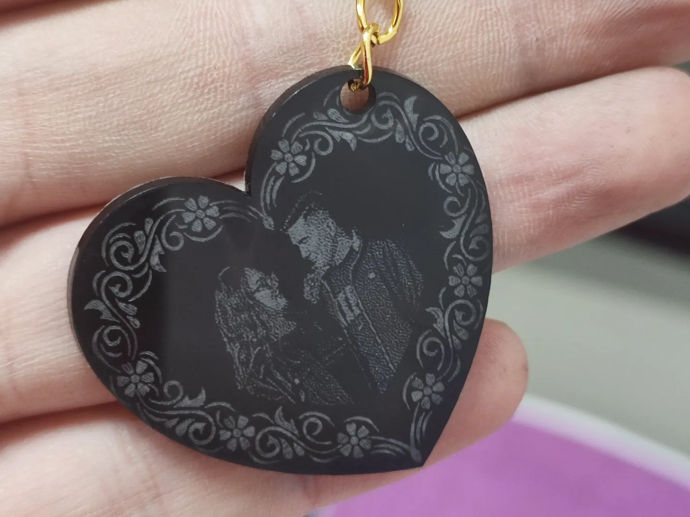 Heart-Shaped Couple Photo Keychain Pendant personalized photo gift design