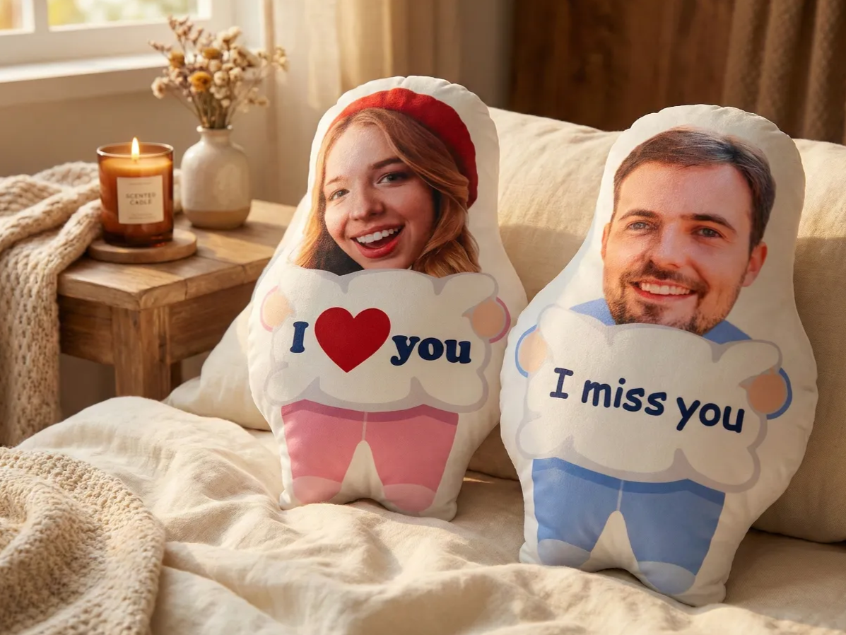 Personalized Couple Doll Pillows ("I Love You" / "I Miss You") gift for wife idea