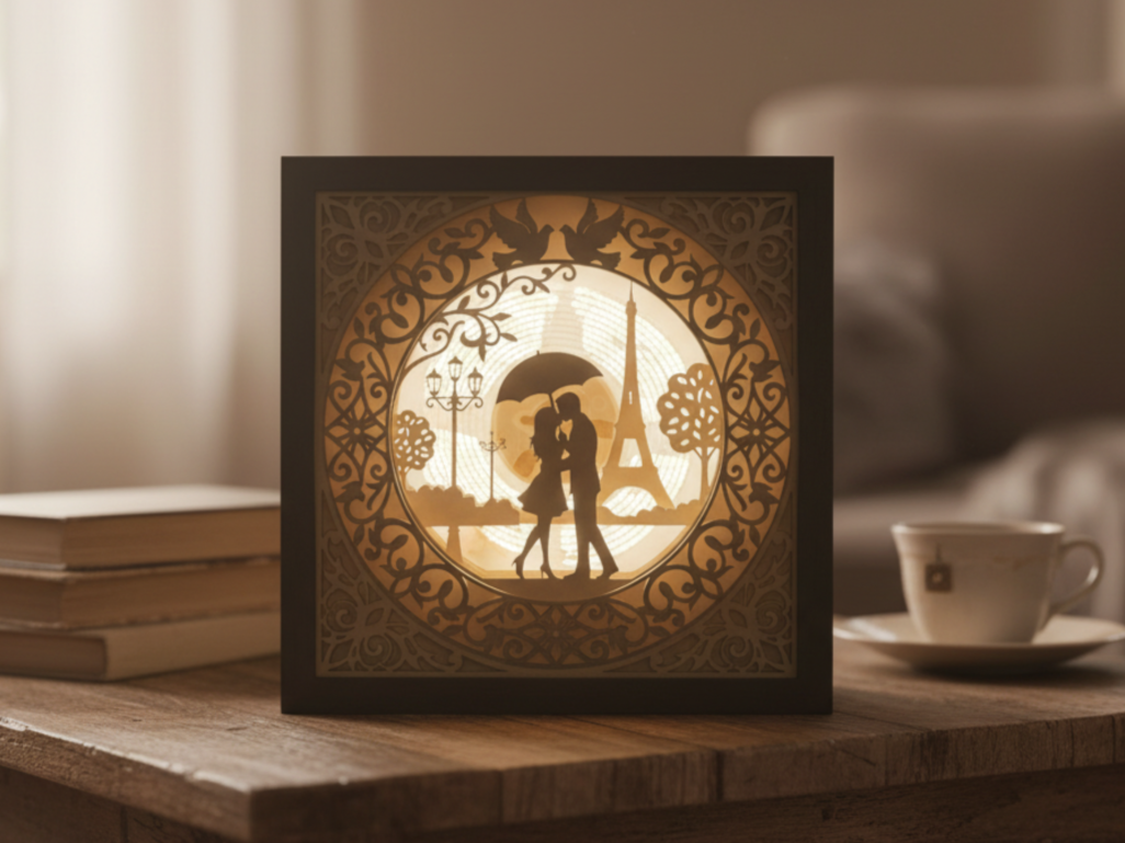 Romantic First Date in Paris Shadow Box with Eiffel Tower shadow box design