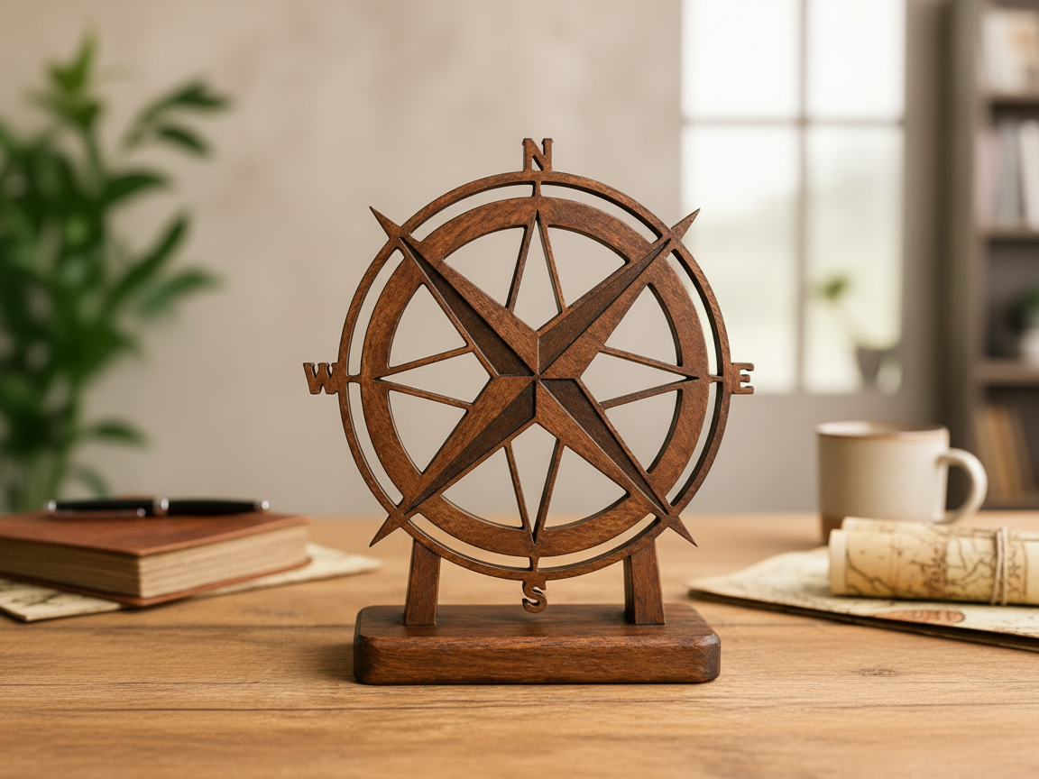 Wooden Nautical Compass Tabletop Sculpture office decor idea