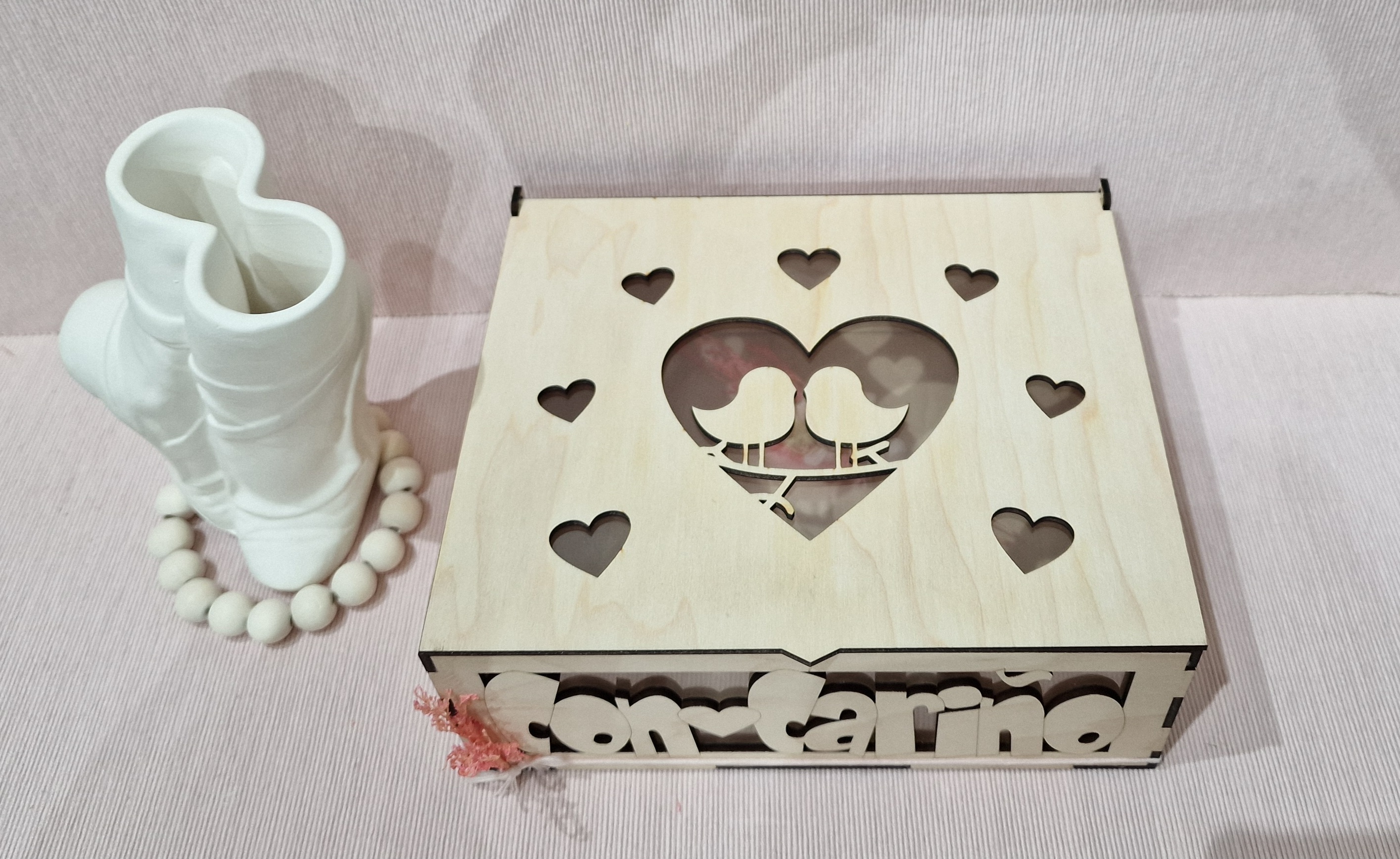Wooden Box with Hearts and Words of Love wooden box idea