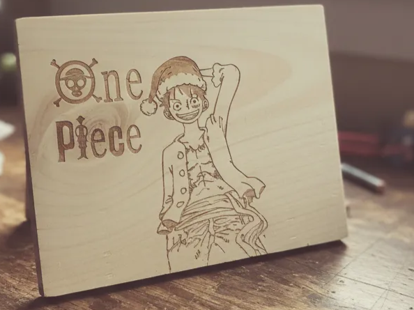 Wood engraved One Piece Santa hat Luffy holiday ornament gift idea