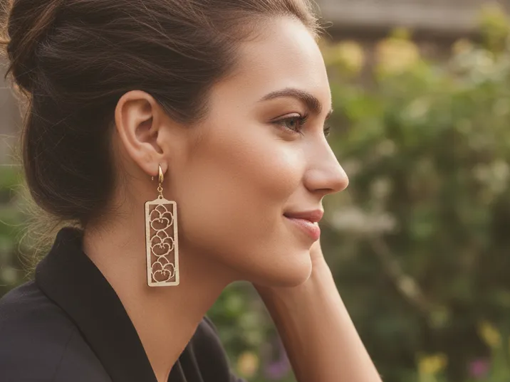 Floral Pattern Rectangular Wooden Earrings gift for her design