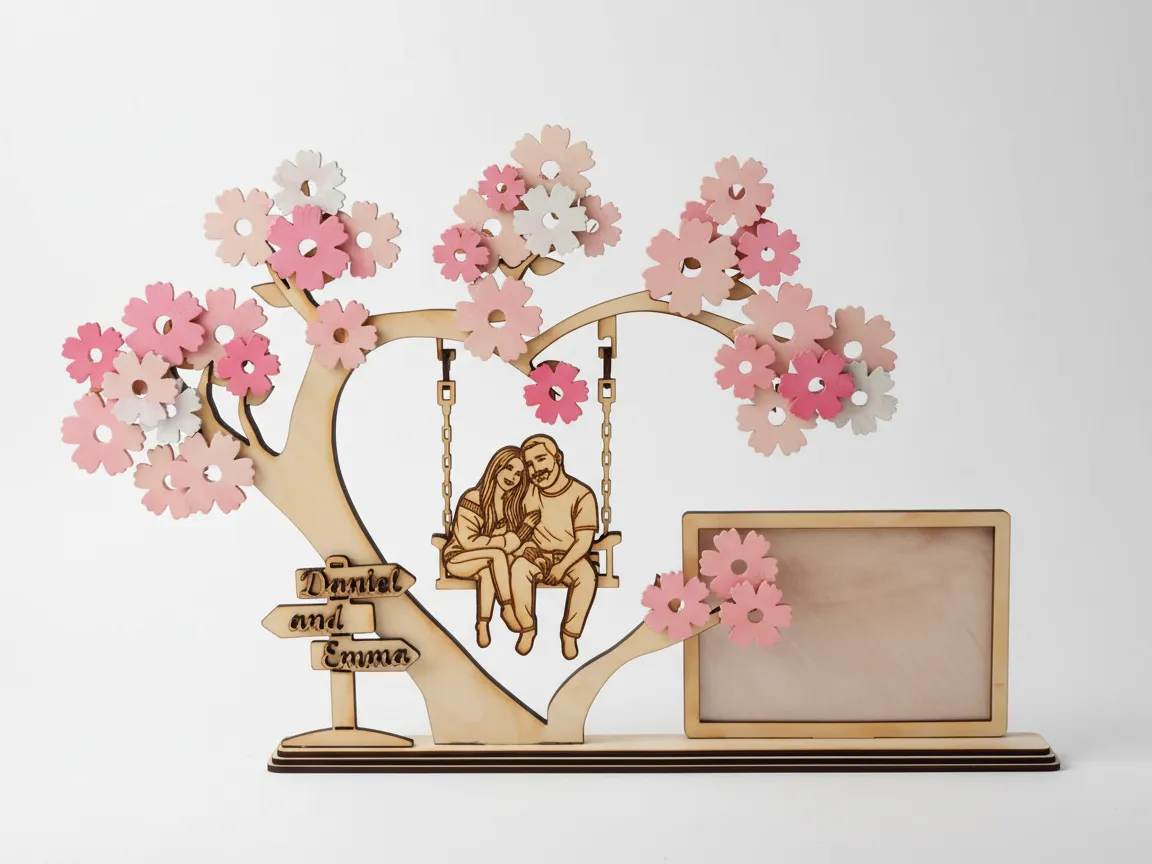 Personalized Couple on Swing Photo Frame with Cherry Blossoms gift for wife idea