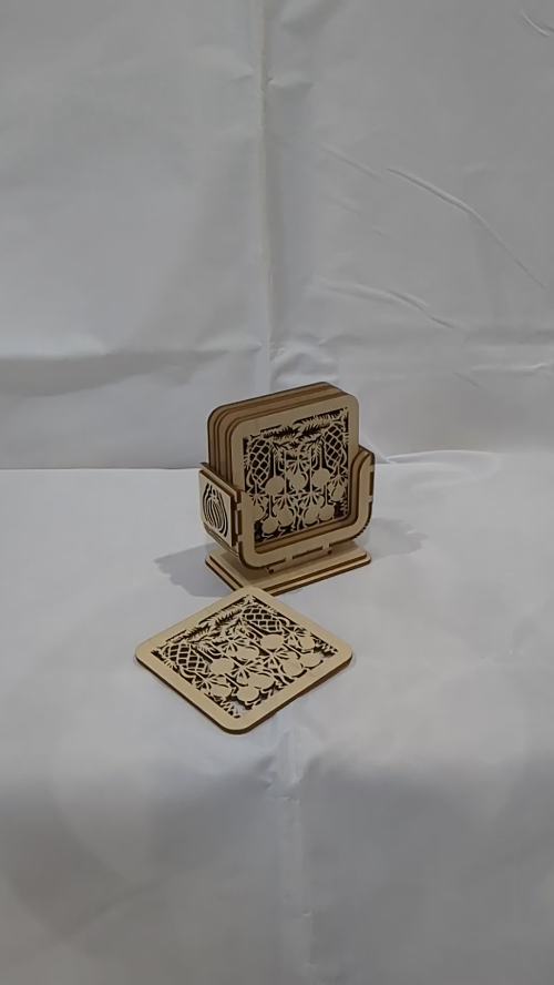 [Laser cut and engrave] Christmas Coaster Set with Holder Laser Cut Template, XMAS Kitchen Decor, Laser Cutting Design