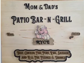 Mom &amp; Dad's Patio Bar-N-Grill Sign Est. 2019 BBQ Decor laser cut bar sign idea