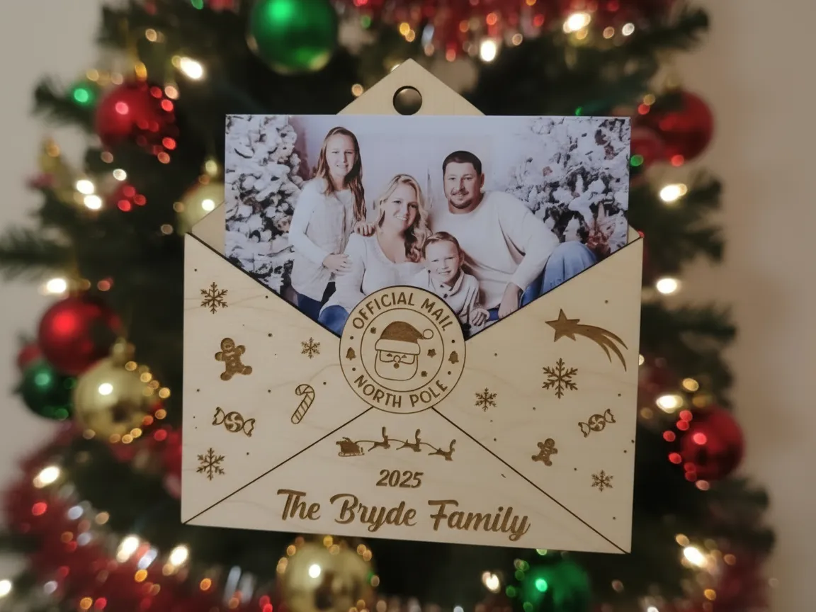 Laser Engraved Wooden Christmas Photo Holder Envelope 2025