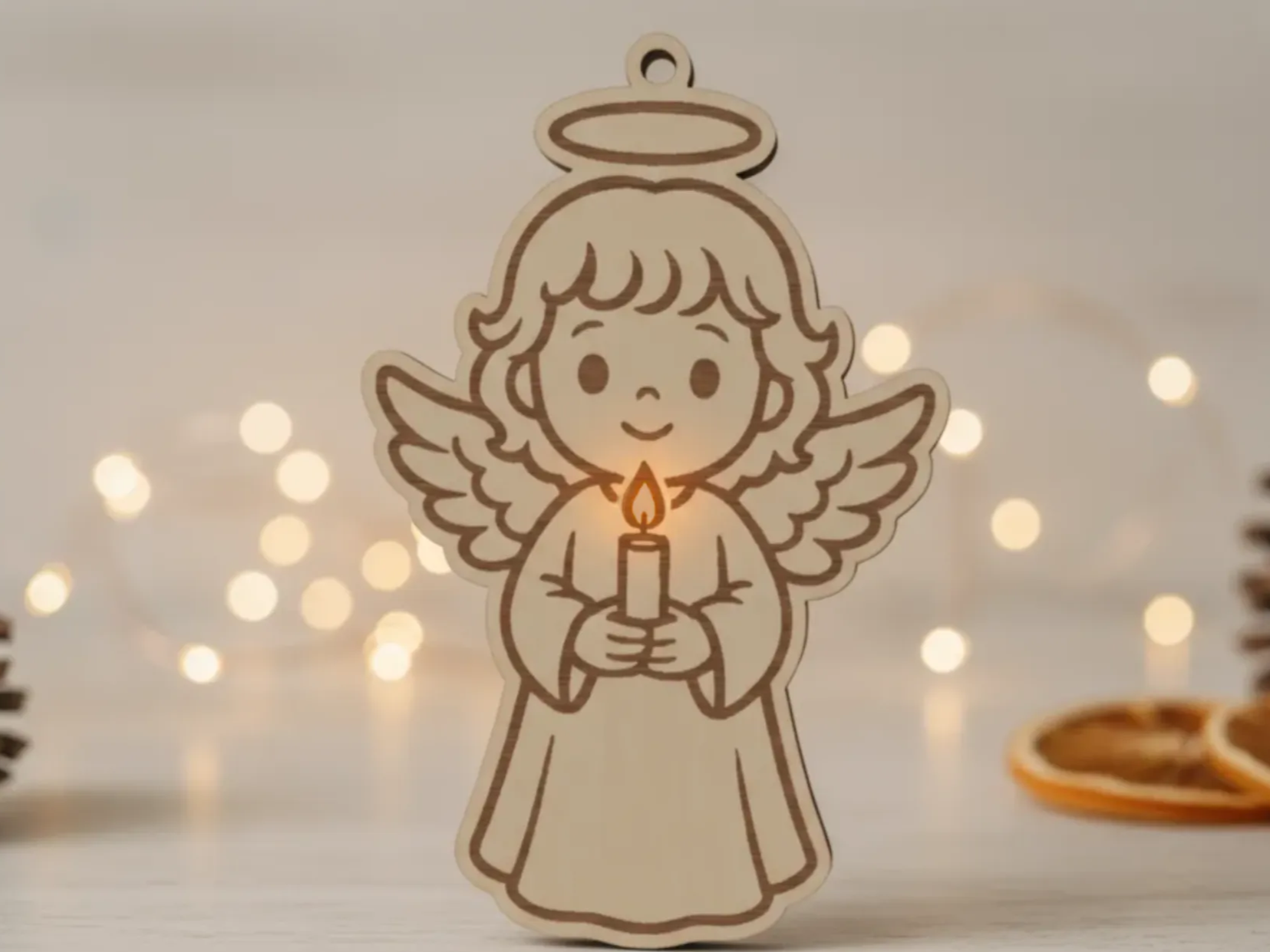 Hölzerner Engel mit Kerzen-Design selbst gemachter Christbaumschmuck