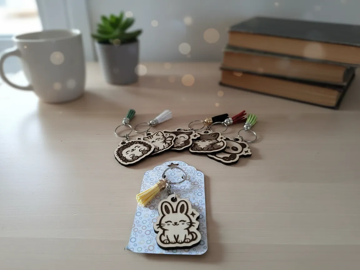 Kawaii Bunny Wood Keychain laser cut keychain idea for women