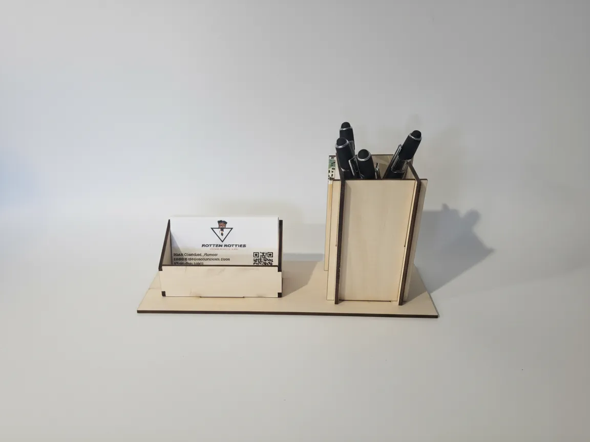 Wooden Desk Organizer with Card Holder and Pen Cup laser cut business card holder idea