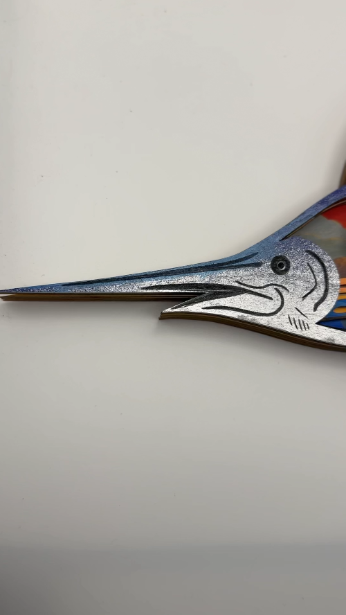 [Laser cut and engrave] 3D Multilayered Laser Cut Marlin Fish Wall Art with Fisherman Sunset Scene