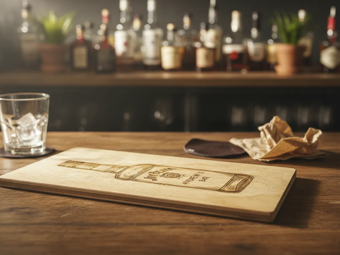 Laser Engraved Wooden Whiskey Bottle Man Cave Sign