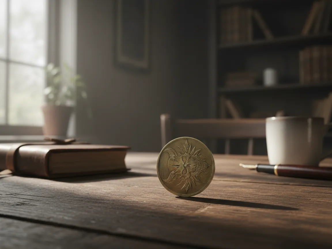 Brass Coin Featuring a Detailed Horned Skull Motif | Free Files - Atomm