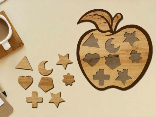 [Laser cut and engrave] Wooden Apple Shape Sorter Toy