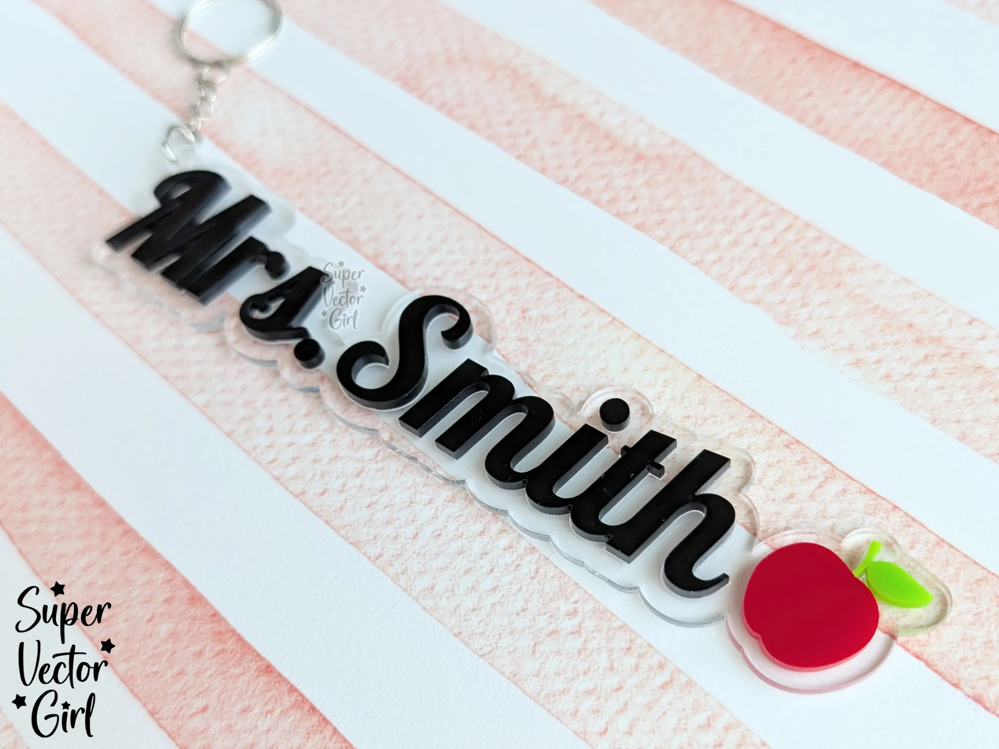 Personalized Teacher Keychain with Apple christmas gift for teacher design