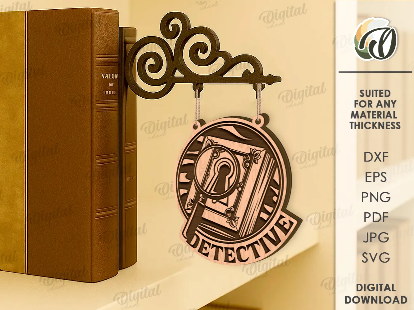 Book Genre Divider Tabs for Shelves laser-cut design on a styled shelf