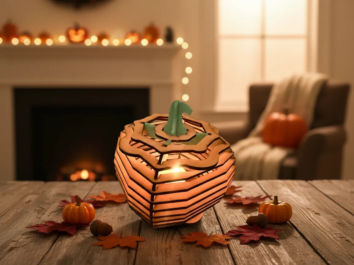 Lanterna a zucca in legno tagliata al laser con gambo verde, decorazione Halloween - decorazione autunnale per la casa - vero progetto zucca Atomm