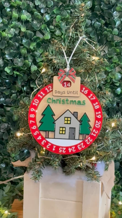[Laser cut and engrave] Christmas Countdown Spinner Ornament House Scene – Premium Laser Cut File (SVG + XCS)_copy