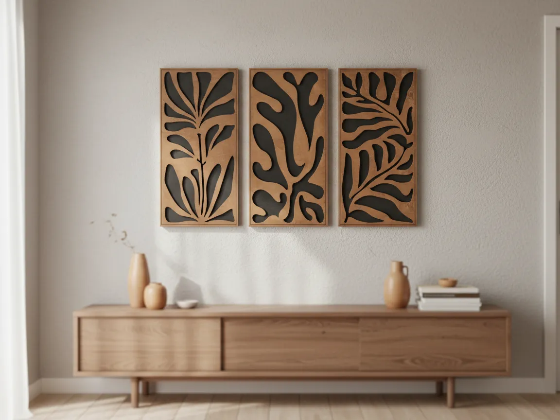 Set tiga bagian seni dinding daun botani abstrak